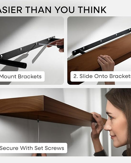 Homeforia 48 inch Walnut Floating Shelf, High End Solid Real Wood Large 48inch Floating Shelves for Wall, Dark Brown 48 inches Long Floating Shelves, Heavy Duty Bracket, 48 X 6.5 X 1.75 inch, Set of 2