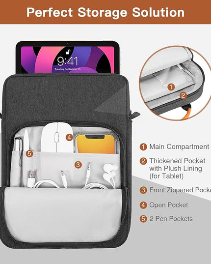 MoKo 12.9 Inch Tablet Sleeve Bag,Fits with 13 Inch New iPad Pro M4 & Air M2 2024,iPad Pro 12.9 M2&M1,Surface Laptop Go 12.4,Galaxy Tab S8+/S9+ 12.4,Handle Carrying Case with Shoulder Strap,Black &Gray