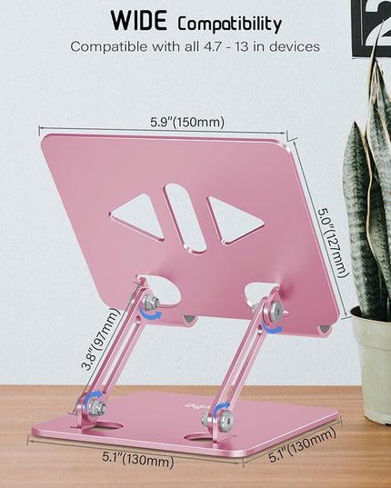 Tablet Stand Holder for Desk, Adjustable Desktop Tablet Holder, Foldable Aluminum Tablet Mount for iPad pro 12.9, iPad Air Mini, Samsung Galaxy Tabs Z Fold Kindle Fire,4-12 inch, Rose Gold