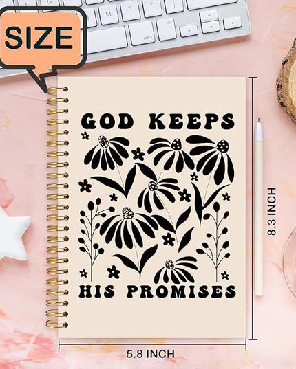 Boho Floral Christian Spiral Journal Notebook 5.5x8.3in, Bible Scripture Abstract Flower Journal for Woman, Religious Minimalist Botanical Notebooks for Note Taking, Hardcover Notebook