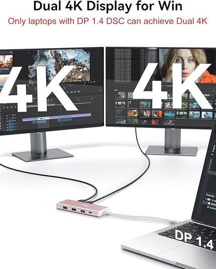 HODO USB C Docking Station Dual Monitor Adapter for Dell HP, Laptop Docking Station 3 Monitors Quad Display USB C Hub Dongle to 2 HDMI 4K,DP 8K, VGA,4 USB,PD, 9 in 1 Dongle Laptop Adapter