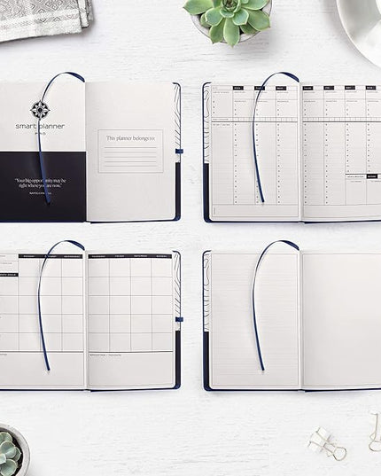 Smart Planner Pro – Undated Daily Planner – Small A5 – Achieve Goals & Increase Productivity – Weekly, Monthly, Work Sections, Organizer Diary with Back Pocket, 3 Satin Bookmarks & Pen Holder