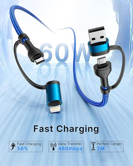 XUDUO 4 in 1 Charging Cable Fast USB C Cable Type C Charger 60W Lightning Cable Adapter USB C to USB C Cable for iPad Charger Fast Multi Charging Cord Fits iPhone 17 16 15/15 Pro/15 Plus/14 Pro Max