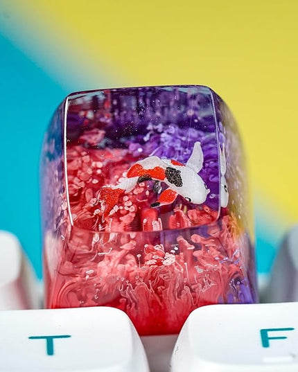 Kohaku Koi Artisan Keycap Orange and Purple Ocean Coral Reef R1 SA Profile Custom Keycaps 1U ESC Handmade Gaming Resin Key Cap Cherry MX Switch Compatible Mechanical Keyboard Koi Lover Gift
