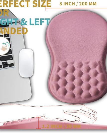 Hokafenle Ergonomic Mouse Pad Wrist Support with Massage Design, Wrist Rest Pain Relief Mousepad with Memory Foam&Non-Slip PU Base, Mouse Pads for Wireless Mouse & Desk (12x8 inch,Pink)