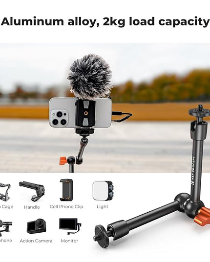 K&F CONCEPT 9.8" Magic Arm Clamp Kit with 1/4" & 3/8" Thread Screw 360° Ball Heads Articulating Magic Arm with Tripod Mount Adapter for Gopro/LED Lights/Monitor/Flash/Microphone/DSLR Camera