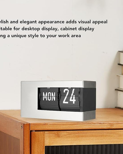 Flip Desk Clock, Intelligent Perpetual Calendar Unique Flip Design Flip Clock 2600Mah Built in Batteries Digital Flip Down Clock for Home Room Office (Silver)