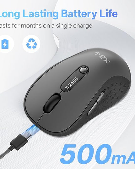 XBG B15pro Wireless Bluetooth Mouse, Bluetooth 5.0/4.0 & 2.4G Tri-Mode, Type-C Rechargeable with LED Screen Display, Ergonomic Silent Click for Laptop/PC/Tablet, Multi-Device & Office Use