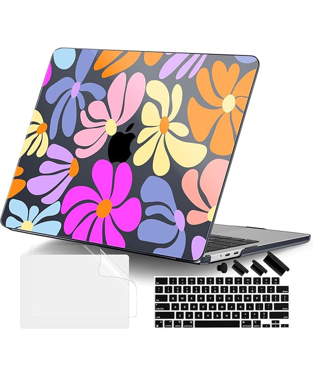 DONGKE for M4 MacBook Air 13.6 Inch Case 2025 2024 2023 2022 Model A3240 A3113 A2681 M3 M2 Chip, Plastic Hard Shell Case Cover with Touch ID for MacBook Air 13 Inch M4 - Retro Flowers