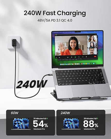 Silkland USB C Monitor Display Cable 4FT [4K@144Hz/60Hz 8K@30Hz], USB C 3.2 Gen 2x2 Video Cable, 20Gbps Data Transfer, 240W PD Fast Charge, Type C Compatible for iPhone 17, MacBook Pro, iPad