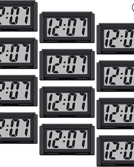 Frienda 12 Pieces Mini Digital Clock Small Digital Clock Stick on Battery Operated Self Adhesive Bracket for Car Dashboard Fridge (Black)