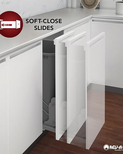 Rev-A-Shelf Double Pullout for Under Kitchen Cabinets 35 Quart 8.75 Gallon with Soft-Close Slides, Metallic Silver, 53WC-1835SCDM-217