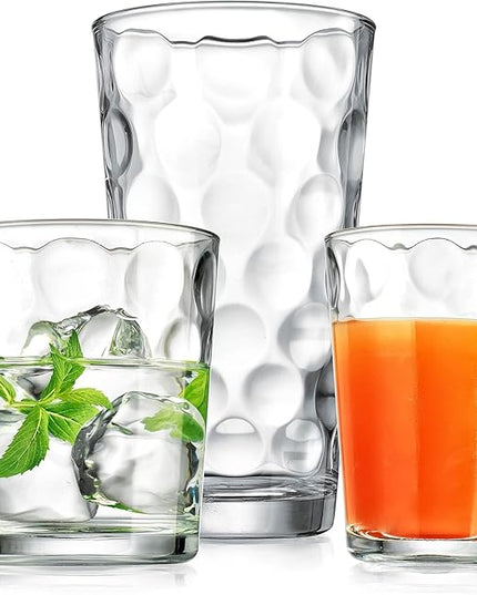 Home Essentials 12-pc Galaxy Glassware - Drinking Glasses, Mixed Drinkware Set. Highball 17 oz. Rock 13 oz. Juice 7 oz. Glass Tumblers