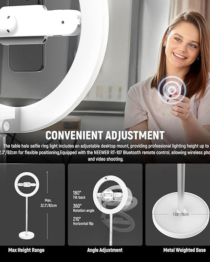 NEEWER Entry Level Version 10" 7W LED Selfie Ring Light with Desk Stand/Phone Holder/3 Modes, CRI85+ 3000mAh Rechargeable Video Conference Lighting for iPhone Streaming Video Recording Makeup, N17