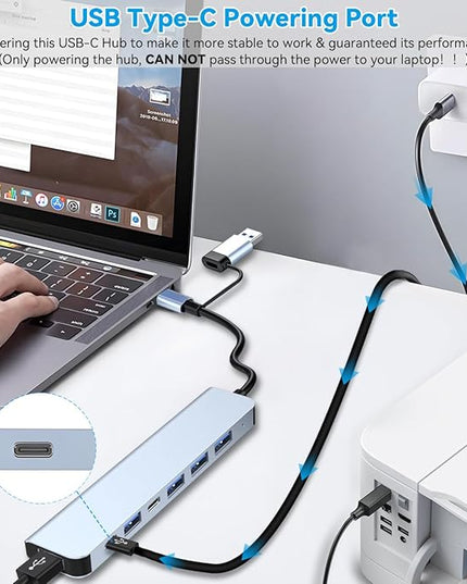USB C Hub USB Hub Aluminum 7 in 1 USBC Dock with USB3.0 & USB2.0 Ports Extender Multiport Adapter for PC/Laptops/MacBook Pro/Air/iMac/iPad and More Devices