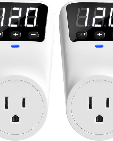 Surge Protector Voltage Stabilizers - Fireproof UL94V-1 Wall Mount Surge Protector Outlets for Refrigerator TV Appliances Real-Time Monitoring & Custom Voltage 80V-140V, 15A, 120V, 1800J,2 Pack