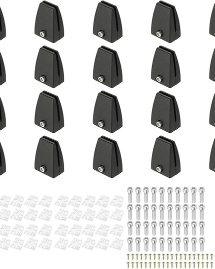 PATIKIL 20 Pcs Office Desk Partition Support Bracket, Aluminum Alloy Sneeze Guard Support Clamps Desktop Divider Clips for Offices Stores Counter Privacy Panel, Black