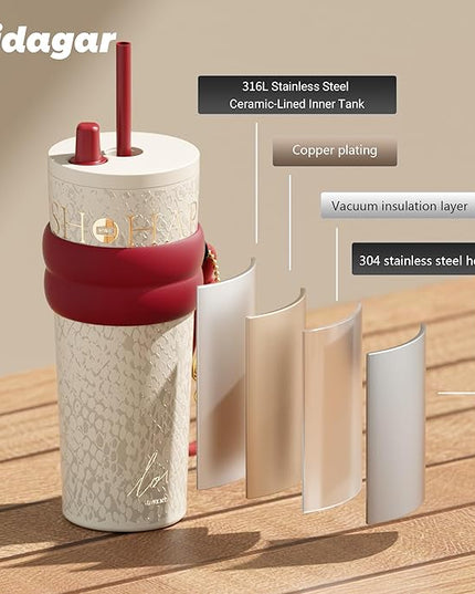 24 oz Tumbler with Lid and Straw, Insulated Coffee Mug Leak Proof, Portable Iced Travel Water Bottle, Reusable Thermal Coffee Cup, Gifts for Women, Pearl White