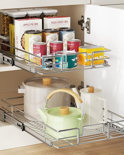 LOVMOR Pull Out Cabinet Organizer 11½" W x 21½" D, Kitchen Cabinet Pull Out Shelves Slide Out Storage