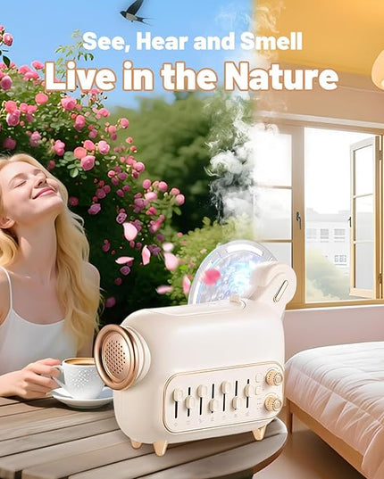 White Noise Machine with Humidifier,Essential Oil Diffuser Water Ripple Light Projector&Bluetooth Speaker - Portable Sleep Sound Therapy, 7 Natural Sounds Style DIY Mixer