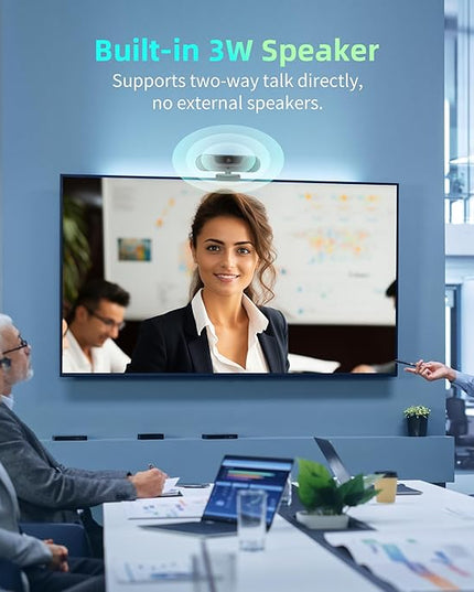 4K Webcam, UHD PTZ PC Camera with Speaker and 4 Microphones, Supporting Remote Control, Digital Zoom, Autofocus, Privacy Cover and Tripod, for Video Calls and Conferences and Live Streaming