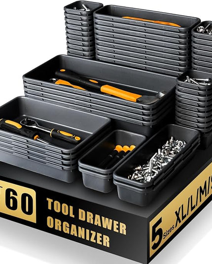 [60 PCS Upgraded] FLYVOLE Tool Box Organizer Tray, Toolbox Desk Drawer Organizer, Tool Box Tray, Toolbox Organization Storage for Rolling Tool Chest (60 PCS)