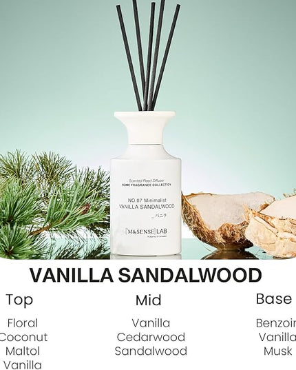 M&SENSE Reed Diffuser Set, 10.14 fl oz Large Reed Diffuser, Vanilla Sandalwood Scented with Natural Essential Oils, Long Lasting with 7 Sticks, Non-Toxic Home Fragrance Reed Diffuser for Bedroom