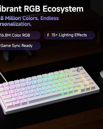 DIERYA DK81E 75% Mechanical Gaming Keyboard, Hot-Swappable, Pre-Lubed Linear Switches, Gasket-Mount, 6-Layer Dampening Foam, Programmable, Volume Knob, RGB Backlit, Double-Shot Keycaps, Wired, White