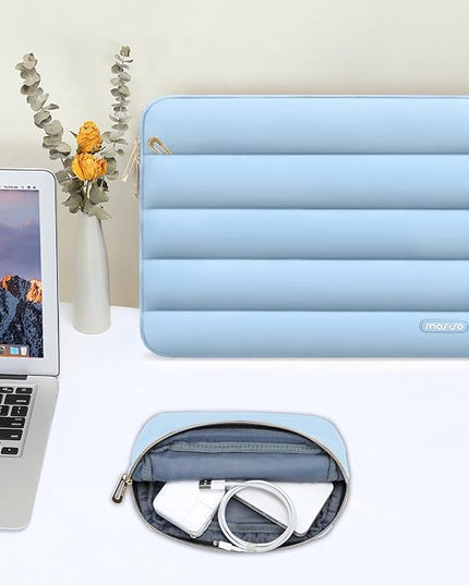 MOSISO 15-15.6 inch Laptop Case, 16 inch Puffy Laptop Sleeve Compatible with MacBook Pro 16, HP Dell ASUS Acer Toshiba Lenovo Notebook Computer, Polyester Horizontal Bag with Small Case, Air Blue