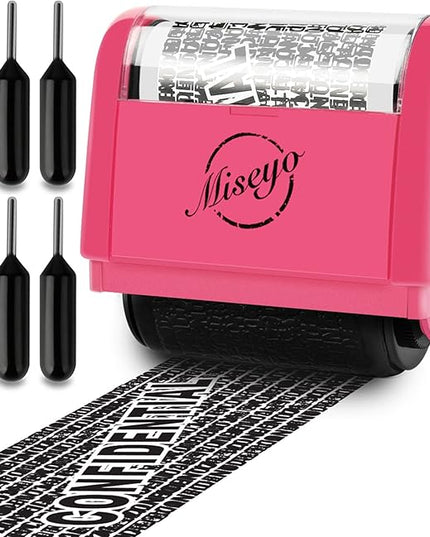 Miseyo Identity Theft Protection Roller Stamp Set - Peach (6 Refill Ink Incleded)
