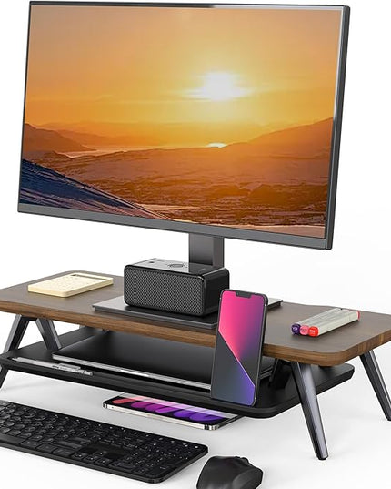 Fenge Monitor Stand, Monitor Stands Riser for Desk, 23.6 Inch Wood Desk Shelf with Storage Organizer and Cable Management for Office Desk Accessories