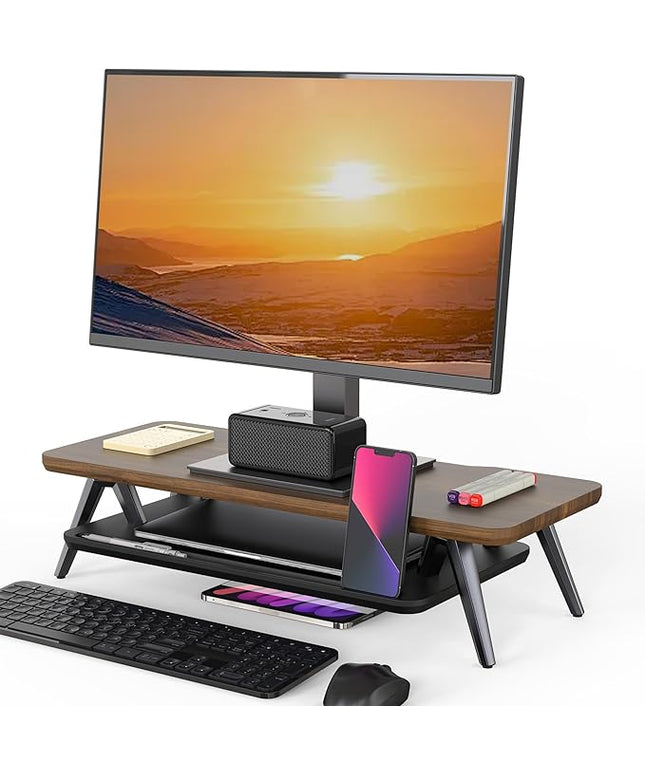 Fenge Monitor Stand, Monitor Stands Riser for Desk, 23.6 Inch Wood Desk Shelf with Storage Organizer and Cable Management for Office Desk Accessories