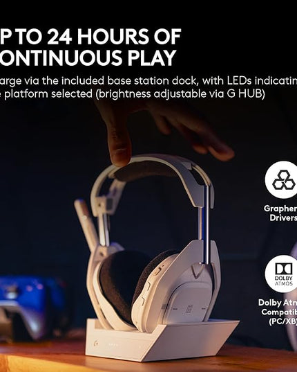 Logitech G Astro A50 X Multi-Platform Wireless Gaming Headset + Base Station for PS5/Xbox/PC: PLAYSYNC Video & Audio Switcher, HDMI 2.1 4K 120Hz VRR, <24bit/48kHz, 24hr Battery, 2.4GHz & BT - White