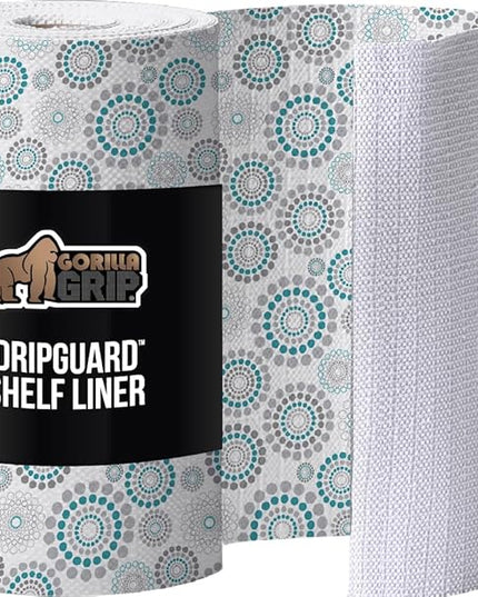 GORILLA GRIP DripGuard Shelf Liner, Non Adhesive Drawer and Kitchen Cabinet Protector, Slip Resistant BPA Free Smooth Surface Plastic Liners for Cabinets, Bathrooms, Closets, 12x240 Inch, Spiral