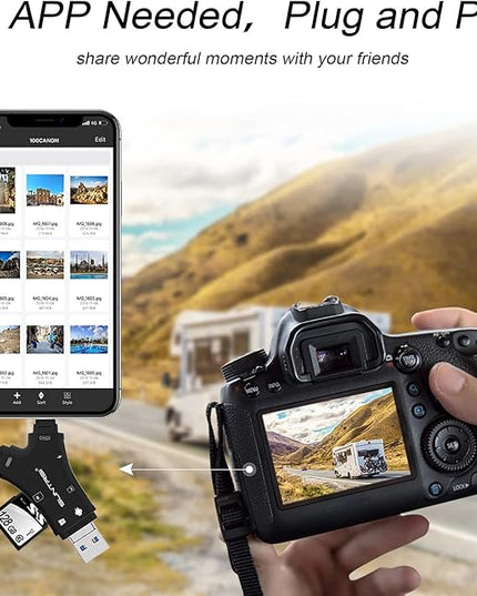SD Card Reader for iPhone/ipad/Android/Mac/Computer/Camera,4 in1 Micro SD Card Reader Trail Camera Viewer, Portable Memory Card Reader SD Card Adapter for SD and TF Cards(Black)