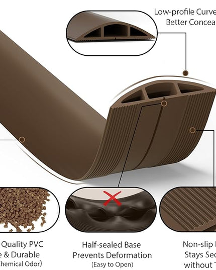 ZhiYo 4ft Cord Hider Floor, Soft PVC Cord Covers for Wires on Floor, Wire Cover to Hide Extension Cords, Cable Cover Protect Cords & Prevent Trips, Cable Cavity: W0.6in x H0.32in, Vintage Coffee Brown