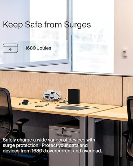 Belkin 6-Outlet Surge Protector Power Strip, ETL-listed, Wall-Mountable w/ 6 AC Outlets, Overvoltage Protection, LED Indicator, USB-C & USB-A Ports w/ USB-C PD Fast Charge - 1,680 Joules of Protection