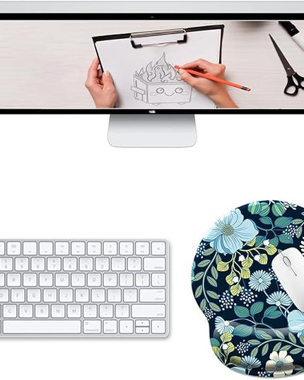 Floral Flower Mouse Pad with Wrist Rest, Ergonomic Cute Gel Mousepad Wrist Support, Computer Gaming Mouse Pad with Pain Relief Non-Slip PU Base for Desk Accessories Home Office Decor Supplies