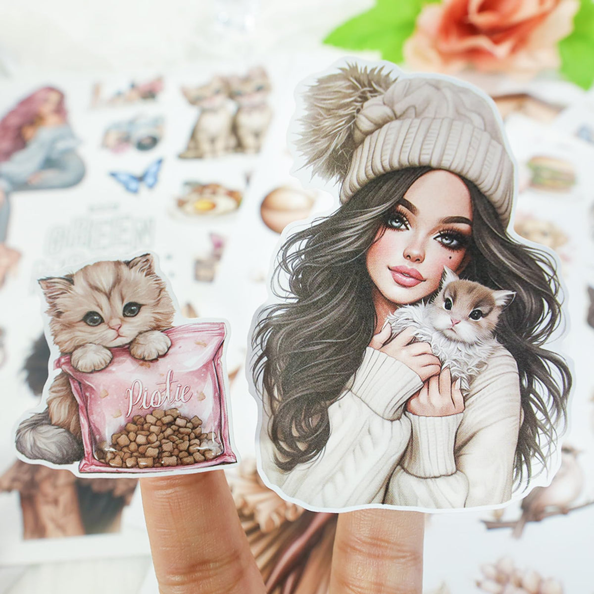 Snycler Scrapbook Sticker Book, Pets Dogs Cats Journaling Stickers, Animal Junk Journal Supplies, Pre-Cut Aesthetic Scrapbooking Stickers for Adults, Decorative Ephemera Bullet Planner DIY Arts Craft