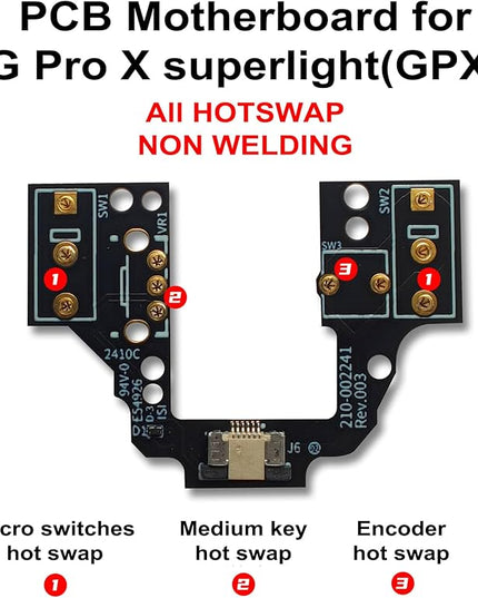 Hot-Swap Micro Switch PCB Kit for Logitech G Pro X Superlight GPX GPW 2 Mice – ENIG Gold Pads, 6-Claw Clamps | Fix Double-Click & Customize Clicks
