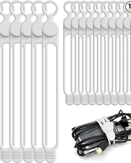 Nearockle Silicone Cable Ties Cord Organizer for Cable Management, 16PCS 4.2" and 7.1" Reusable Cable Organizer Electronic Accessories for Home, Office, Kitchen, School, Travel (White)