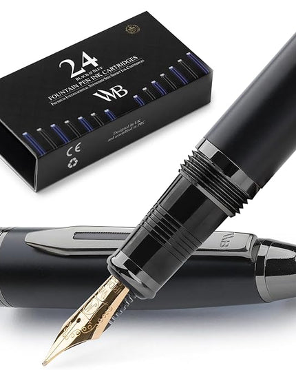 Wordsworth & Black Majesti Fountain Pen-(Black), Luxury Case, 24K Gold Finish; 18K Gilded Medium Nib- Ink Cartridges, Refillable Ink Converter-Calligraphy Pen-Best Business Gift Set for Men & Women