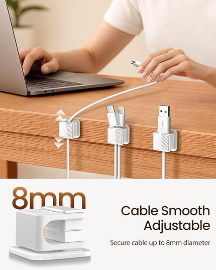 6 Pack Magnetic Cable Clips, Glow in The Dark Cable Holders, GolbinBox Cord Organizer with Shockproof Silicone, Fits up to 8mm Adhesive Cord Clips for Desk, Wall, Nightstand, Car, Home, Office, White