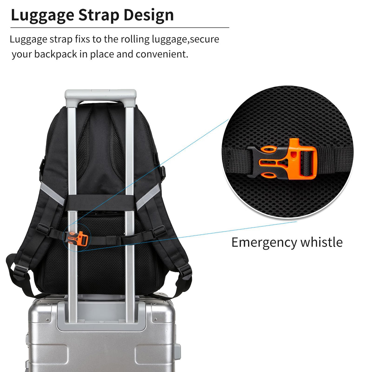 RUCYEN Skateboard Backpack, Laptop Backpack, Hidden Mesh and Anti-Theft Pockets, Waterproof Fabric, Fits up to 15.6 Inch Laptop, for Business Travel Men Women(Black)