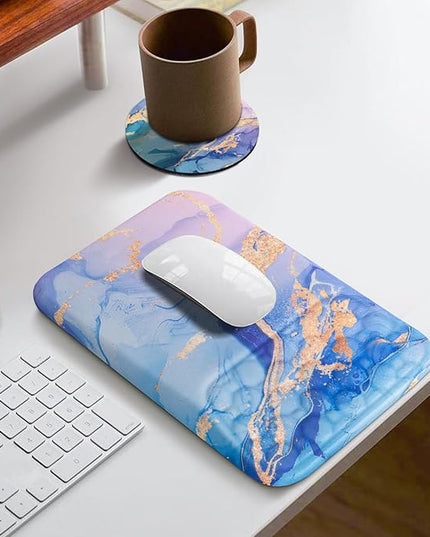 Ospelelf Mouse Pad with Wrist Rest Ergonomic Comfortable Pain Relief Mousepad Wrist Support for Computer Blue Marble