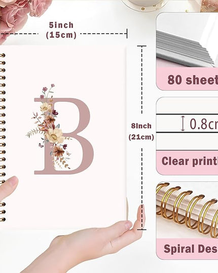 Lacama Pink Initial Letter B Notebook, Aesthetic Wildflower Personalized Journal Spiral Notebook, Customized Monogrammed Gifts, Birthday Gifts for Women, School Supplies, Office Supplies 5.5x8.3