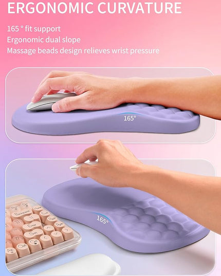 Hokafenle 2in1 Combination, Wave Keyboard Wrist Rest and Ergonomic Curvature Mouse Pad Wrist Support for Relieve Wrist Pain, Filled with Soft Cushion Memory Foam, Purplish Blue
