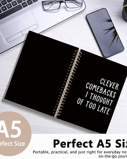 LIANGW Funny Notebooks Journal, Clever Comebacks Notebooks for Work, Funny Office Gifts for Coworkers, Funny Notebooks for Work, Office Humor Gifts, Black Hardcover Spiral Notebook 5.5x8.3 Inch
