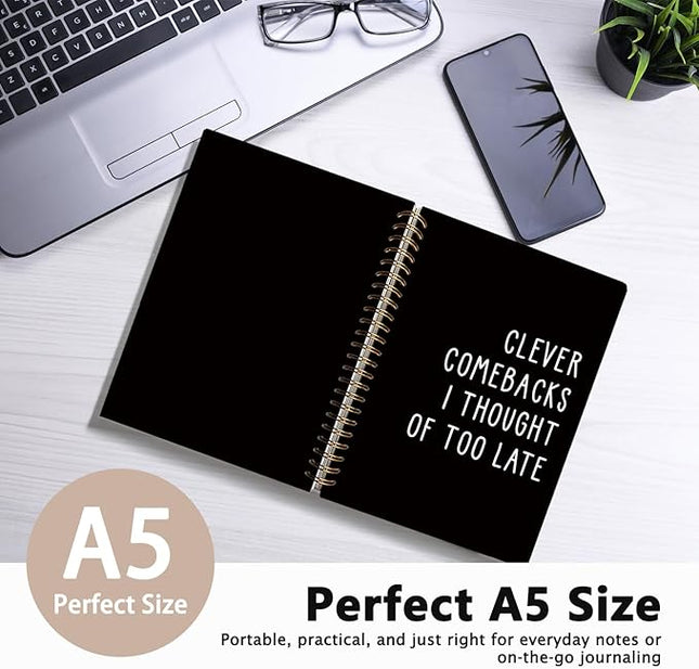 LIANGW Funny Notebooks Journal, Clever Comebacks Notebooks for Work, Funny Office Gifts for Coworkers, Funny Notebooks for Work, Office Humor Gifts, Black Hardcover Spiral Notebook 5.5x8.3 Inch