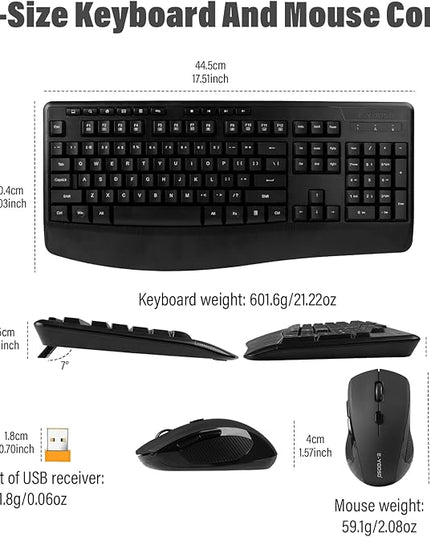 E-YOOSO Wireless Keyboard and Mouse Combo,Silent Soft Touch Quiet Keyboard Less Noise 90%,Ergonomic with Wrist Rest,2.4GHz 104 Keys Full Size,2400 DPI Mouse,for PC Computer/Laptop/Mac Air/Mini/Pro